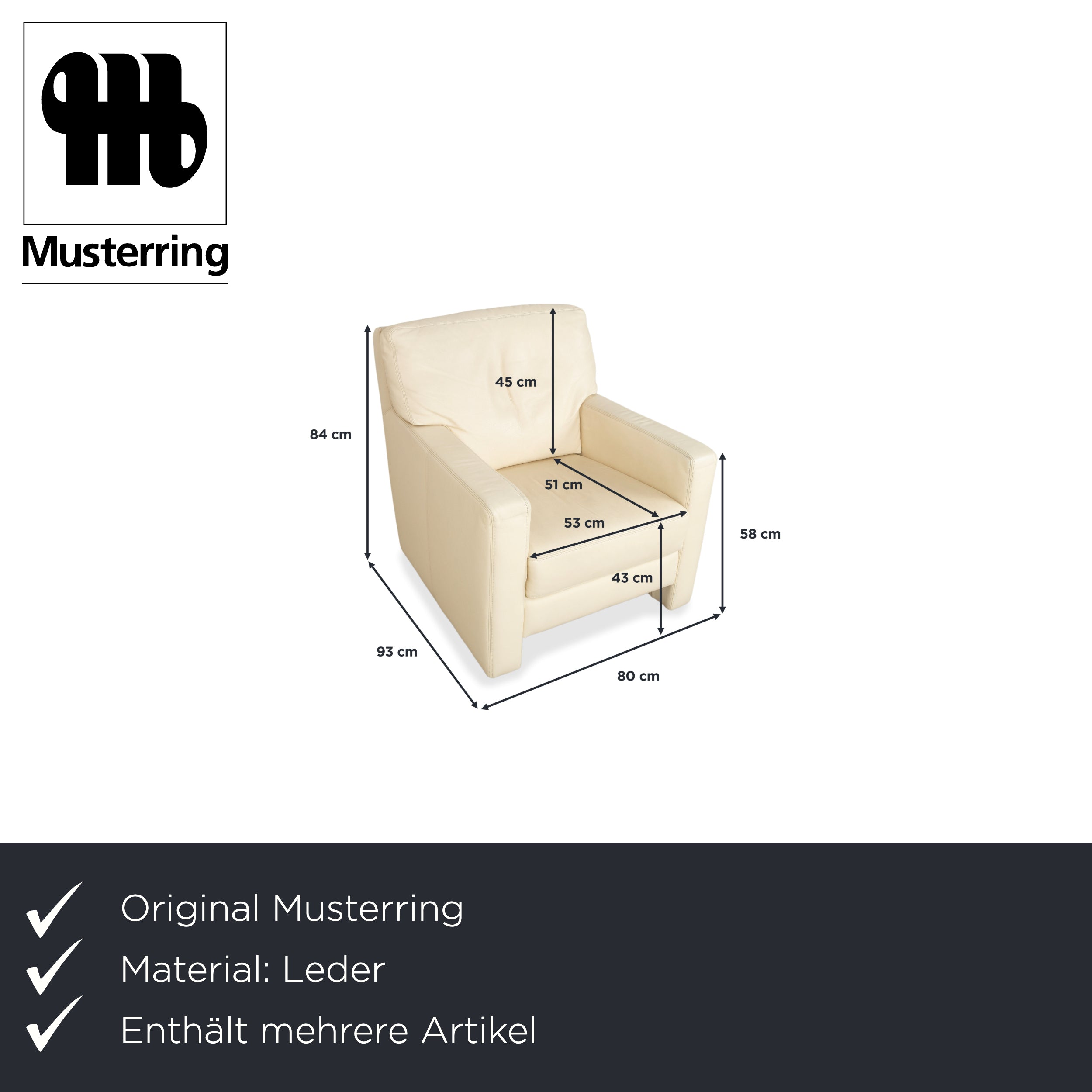 Musterring Leather Armchair Cream Beige Off-White