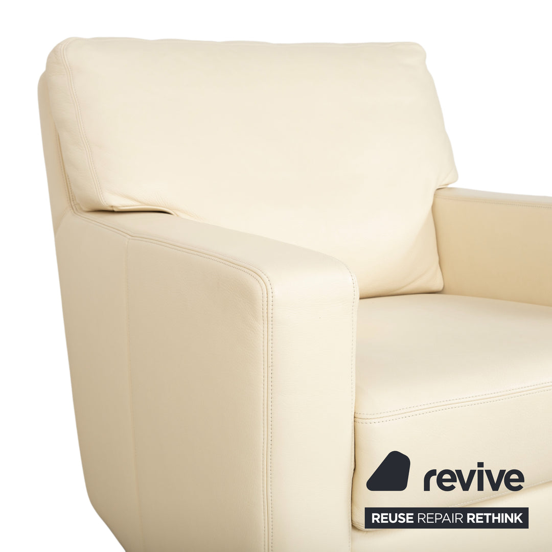 Fauteuil en cuir Musterring, beige crème, blanc cassé