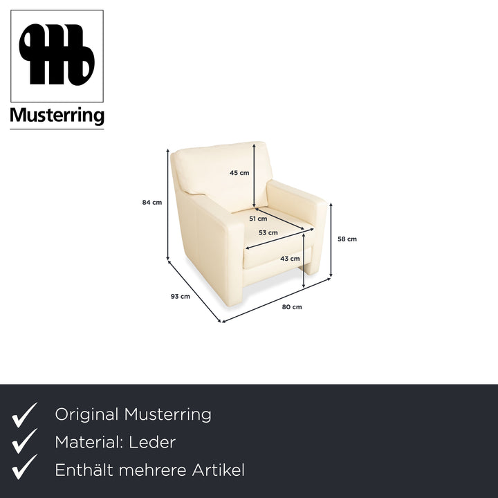 Fauteuil en cuir Musterring, beige crème, blanc cassé