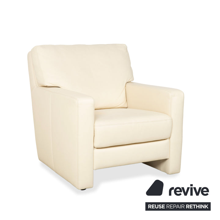 Fauteuil en cuir Musterring, beige crème, blanc cassé