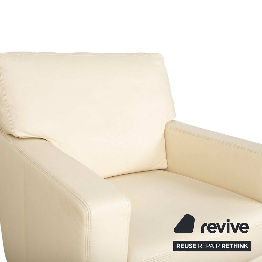 Fauteuil en cuir Musterring, beige crème, blanc cassé