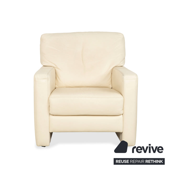 Fauteuil en cuir Musterring, beige crème, blanc cassé