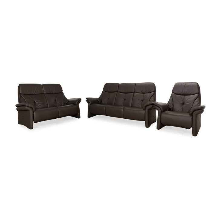 Musterring Leather Sofa Set Brown Three-Seater Two-Seater Armchair Couch