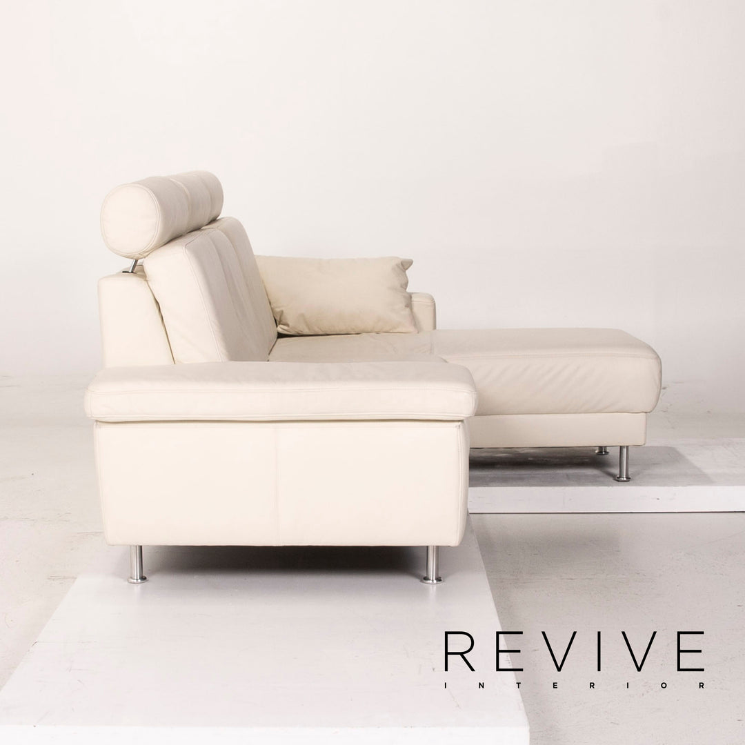 Musterring leather sofa set white 1x corner sofa 1x stool #13948
