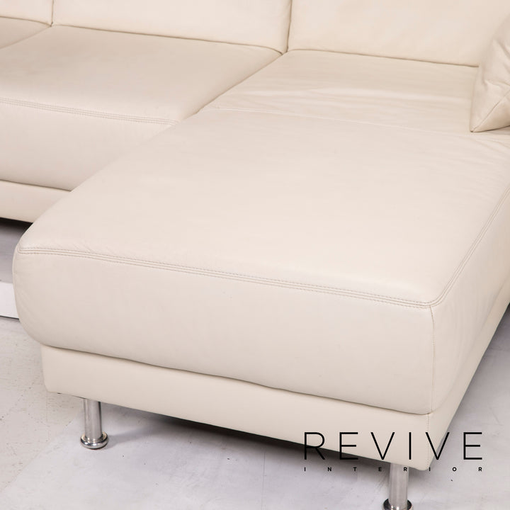 Musterring leather sofa set white 1x corner sofa 1x stool #13948