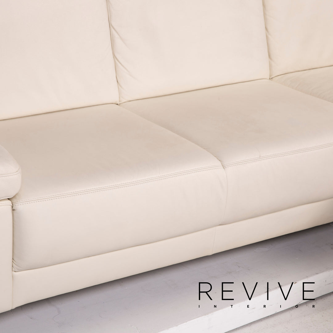 Musterring leather sofa set white 1x corner sofa 1x stool #13948