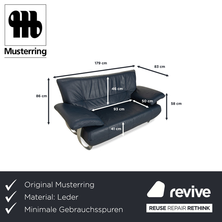 Musterring Leather Two-Seater Blue Sofa Couch