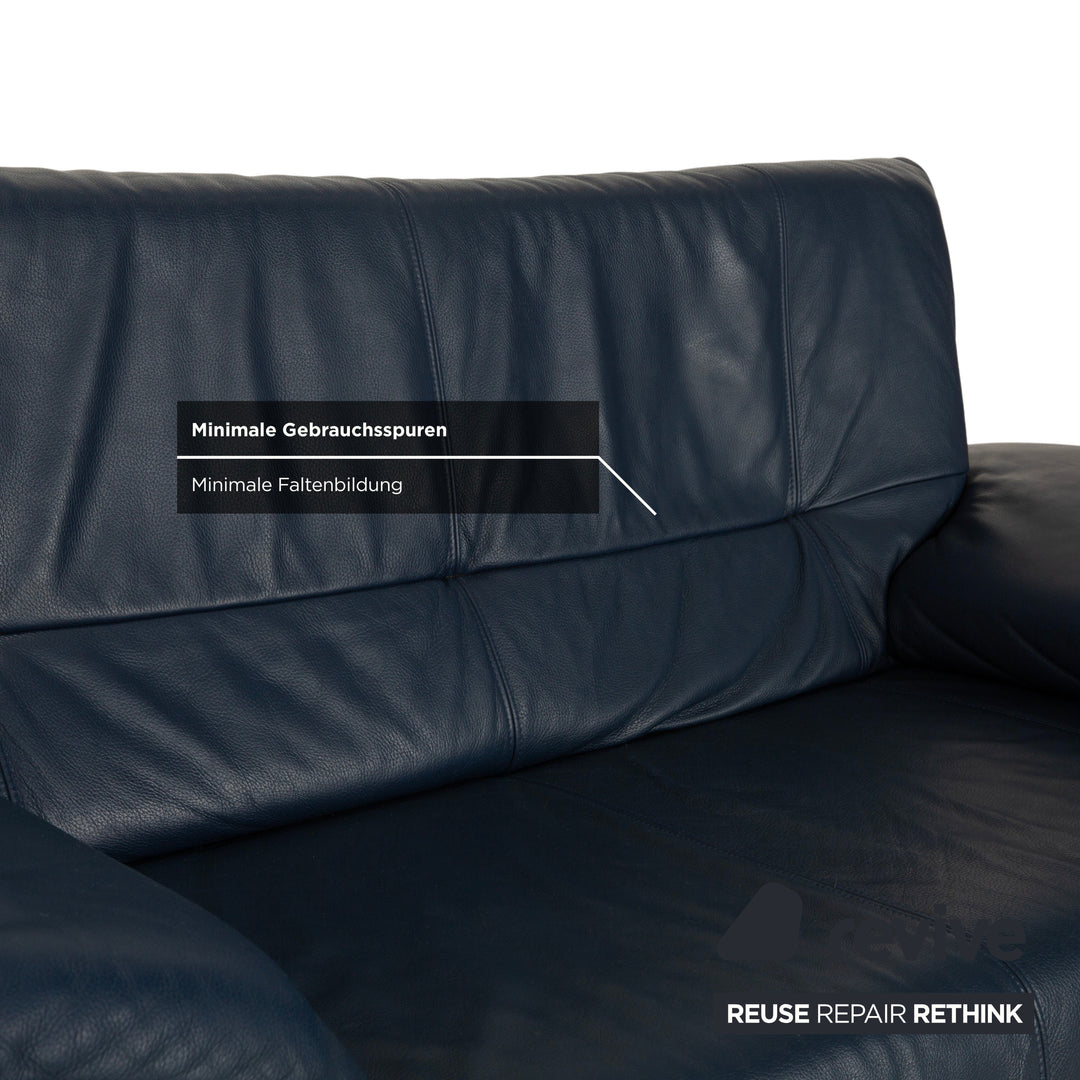 Musterring Leather Two-Seater Blue Sofa Couch
