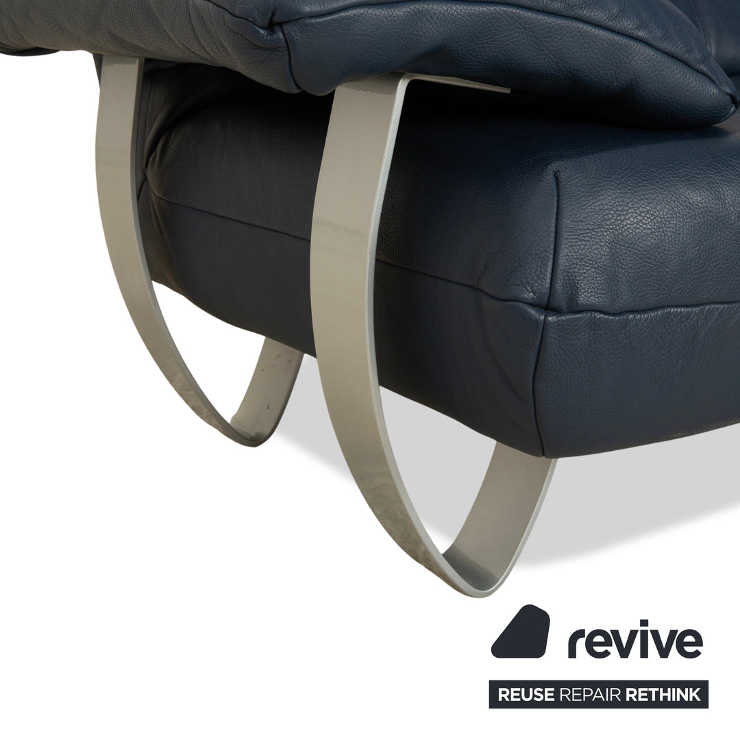 Musterring Leather Two-Seater Blue Sofa Couch