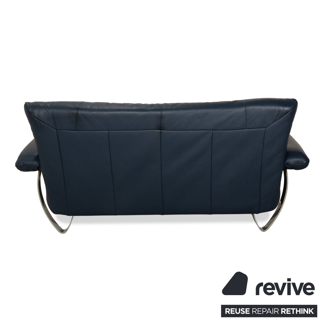 Musterring Leather Two-Seater Blue Sofa Couch