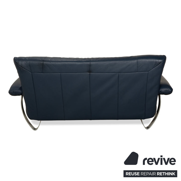 Musterring Leather Two-Seater Blue Sofa Couch