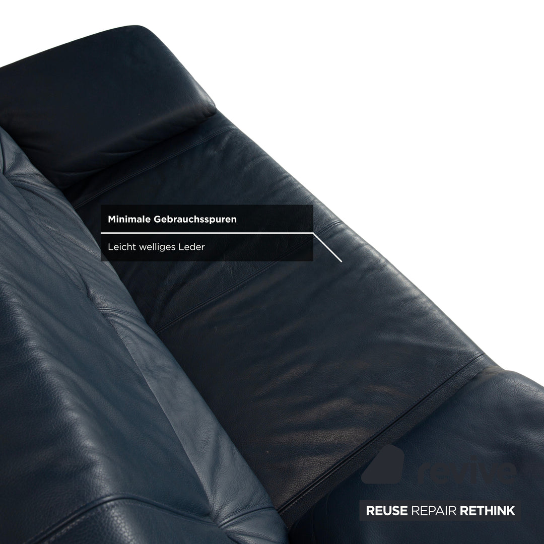 Musterring Leather Two-Seater Blue Sofa Couch