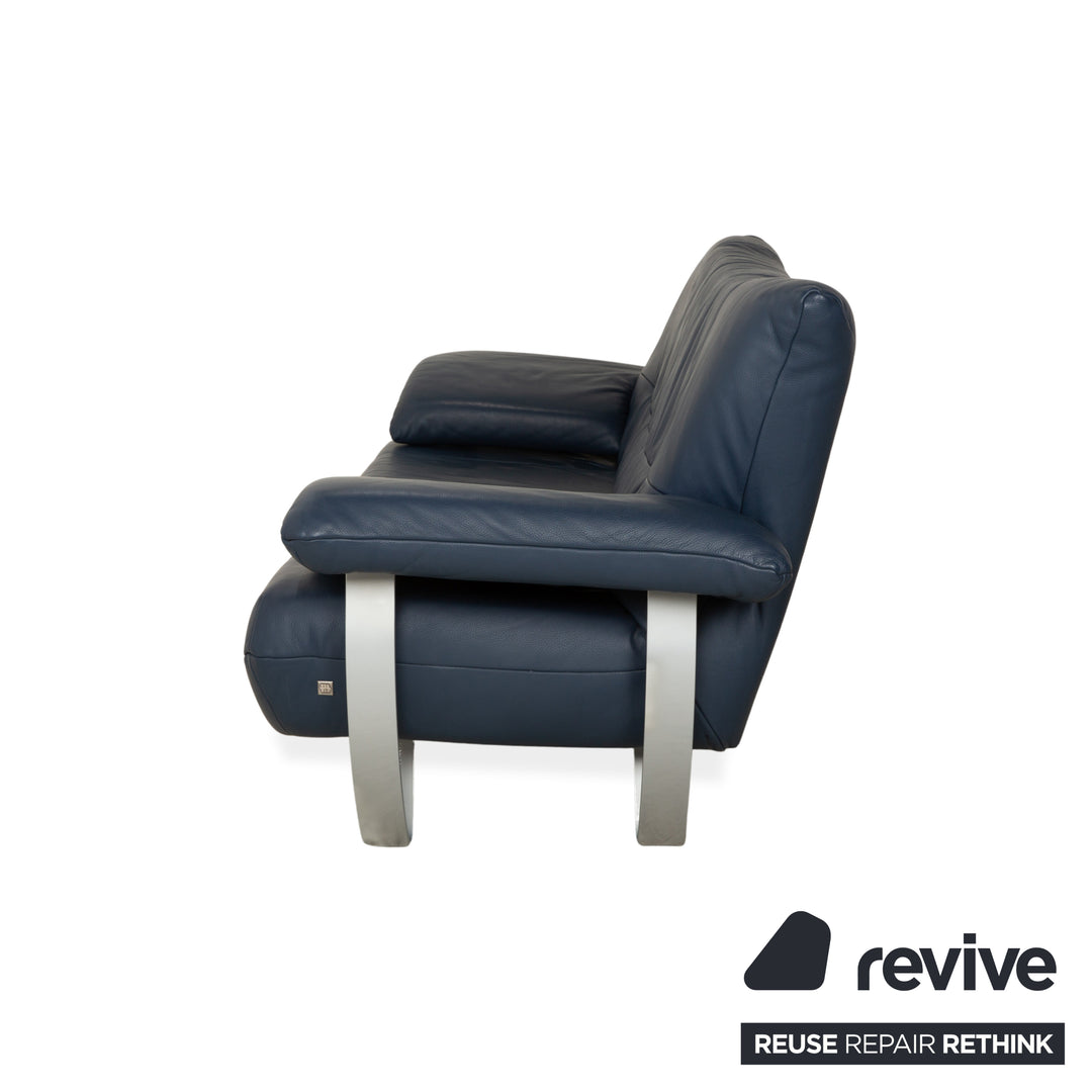 Musterring Leder Dreisitzer Blau Sofa Couch