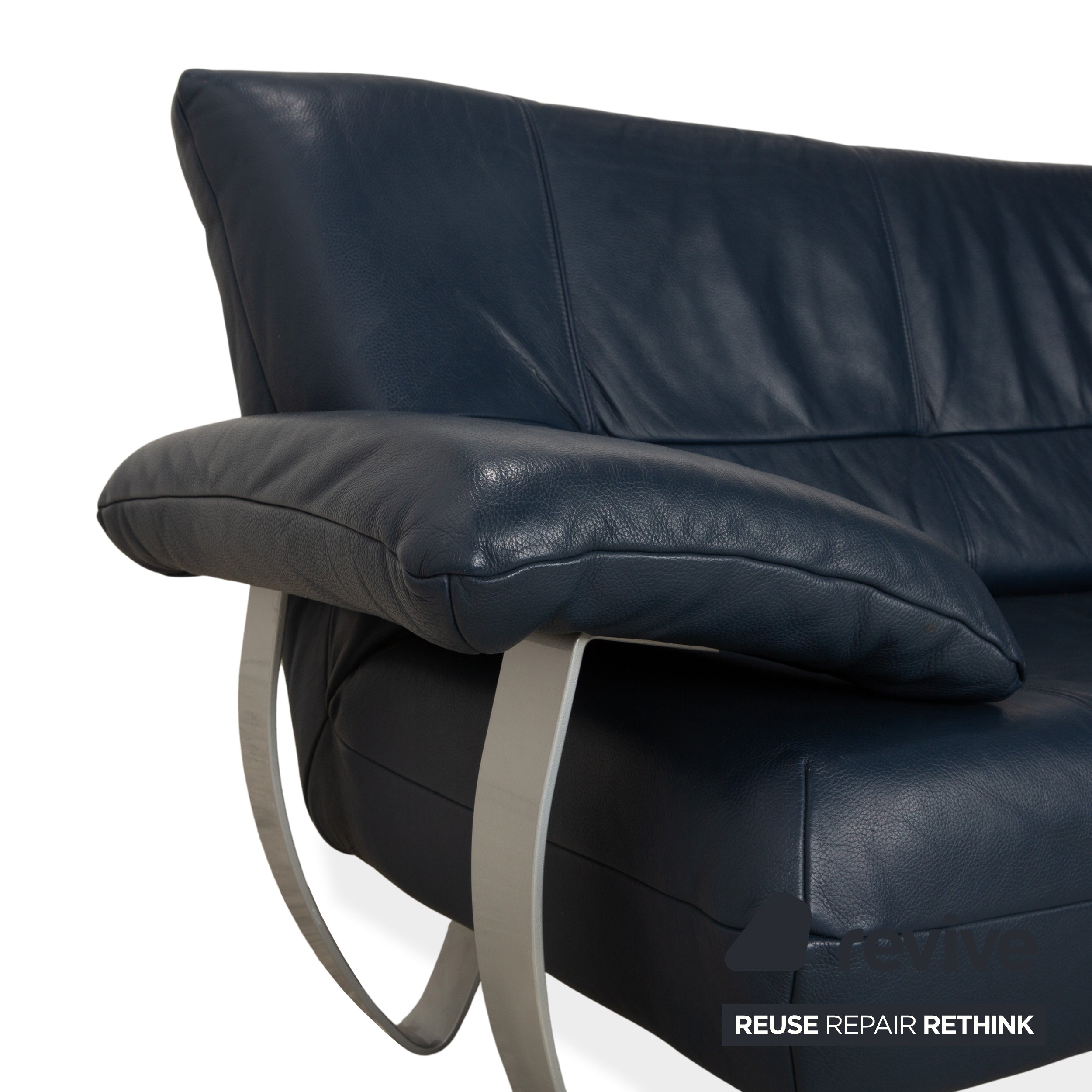 Musterring Leather Two-Seater Blue Sofa Couch