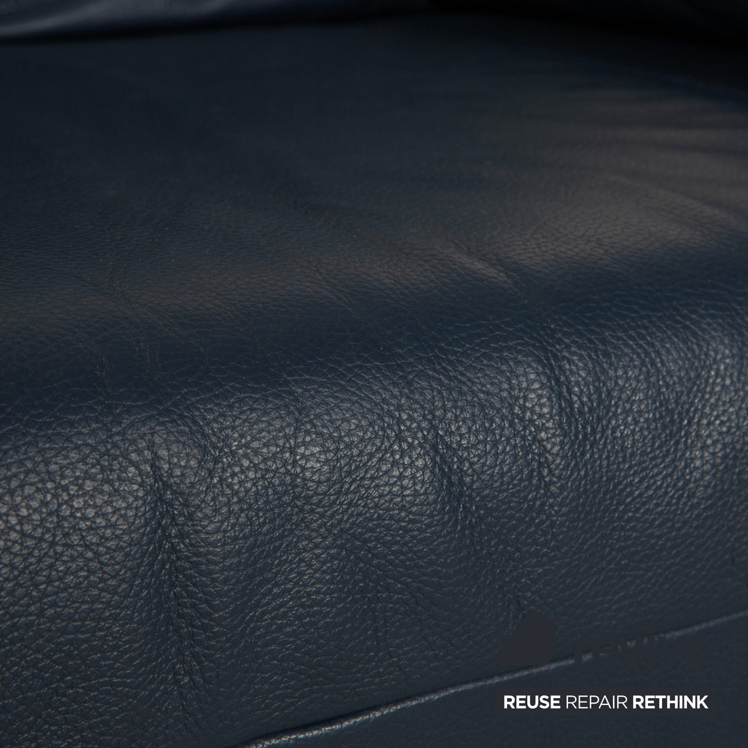 Musterring Leather Two-Seater Blue Sofa Couch