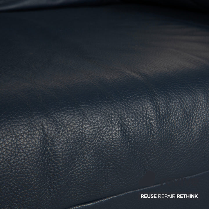 Musterring Leather Two-Seater Blue Sofa Couch