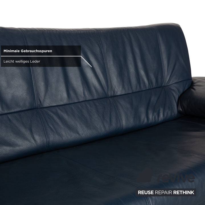 Musterring Leder Dreisitzer Blau Sofa Couch