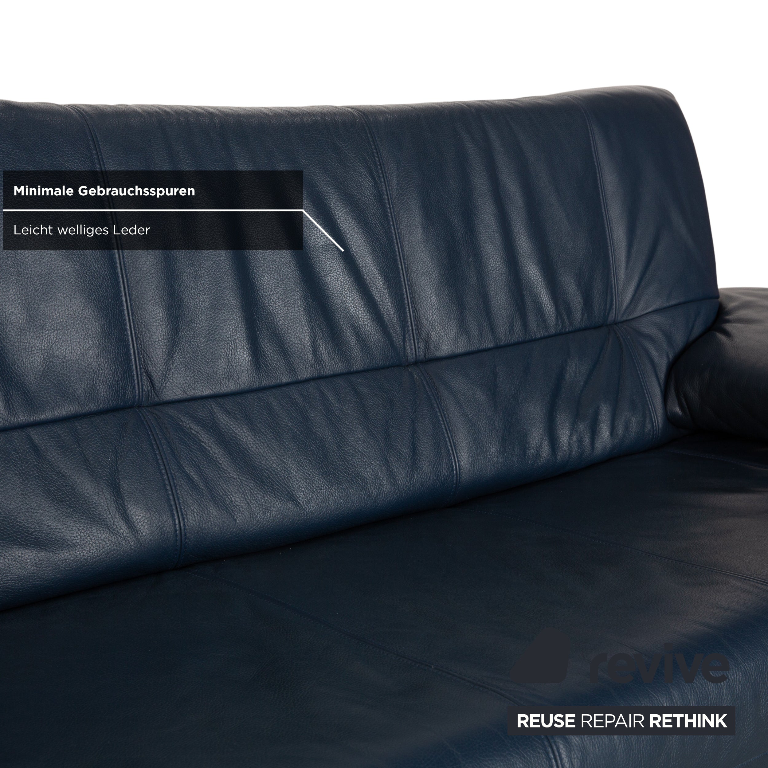 Musterring Leather Two-Seater Blue Sofa Couch