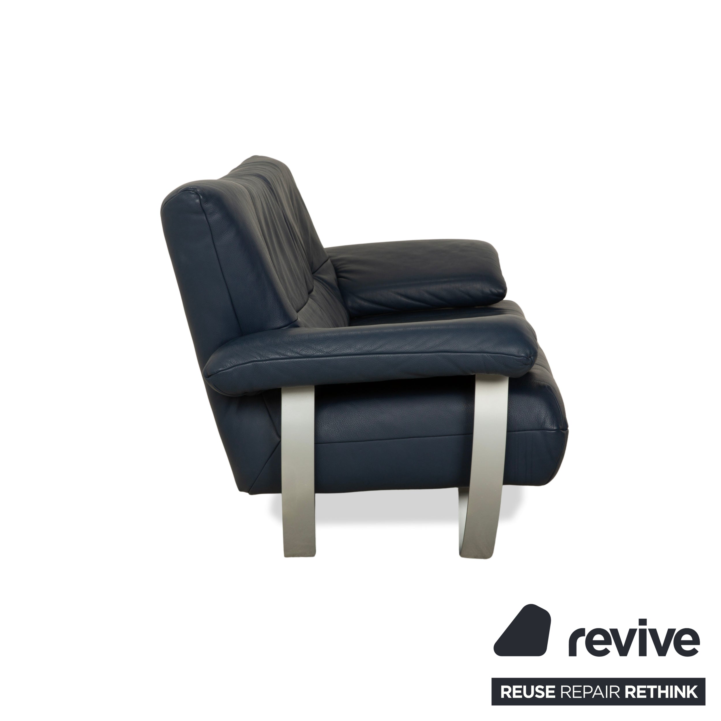 Musterring Leather Two-Seater Blue Sofa Couch