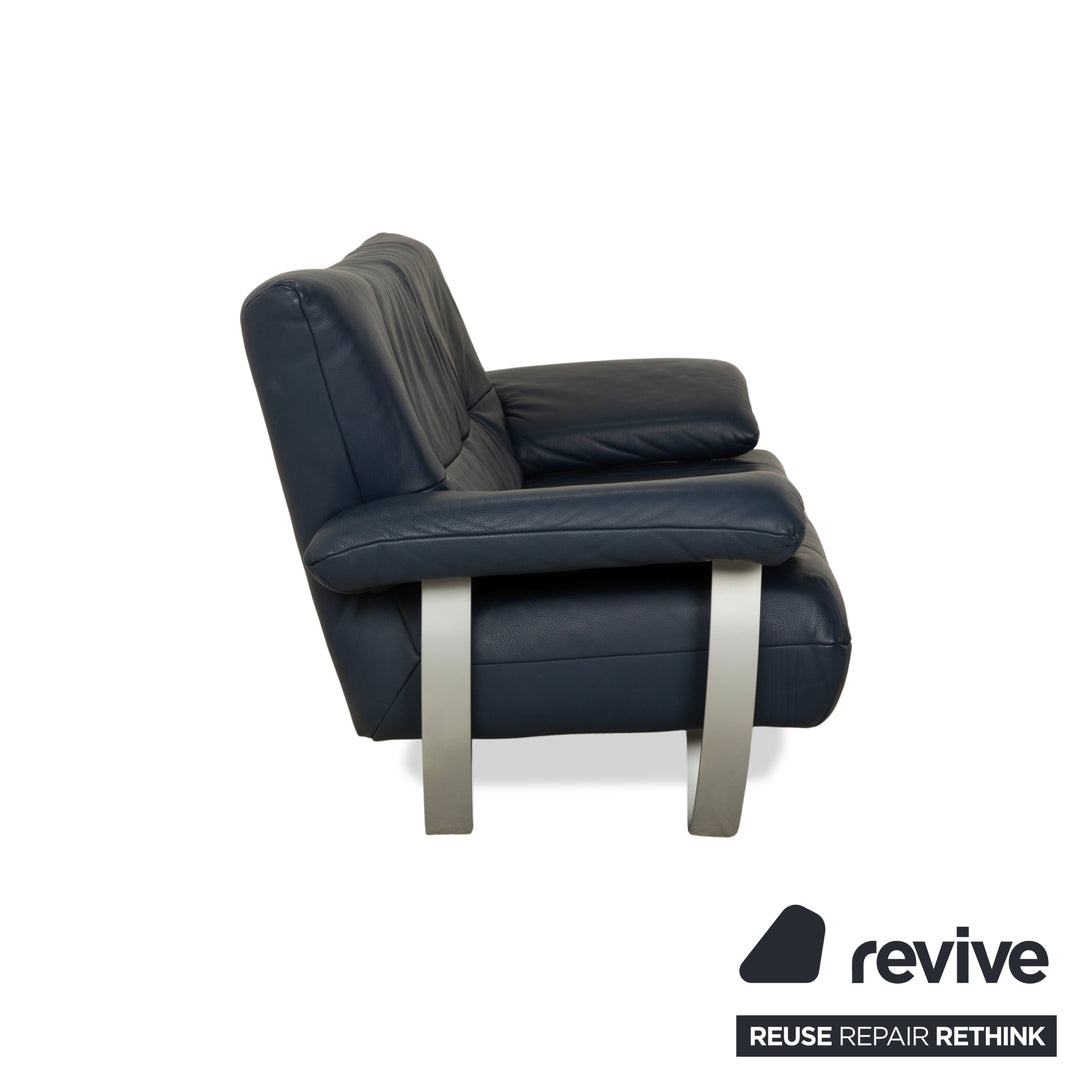 Musterring Leather Two-Seater Blue Sofa Couch