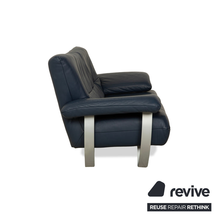 Musterring Leather Two-Seater Blue Sofa Couch