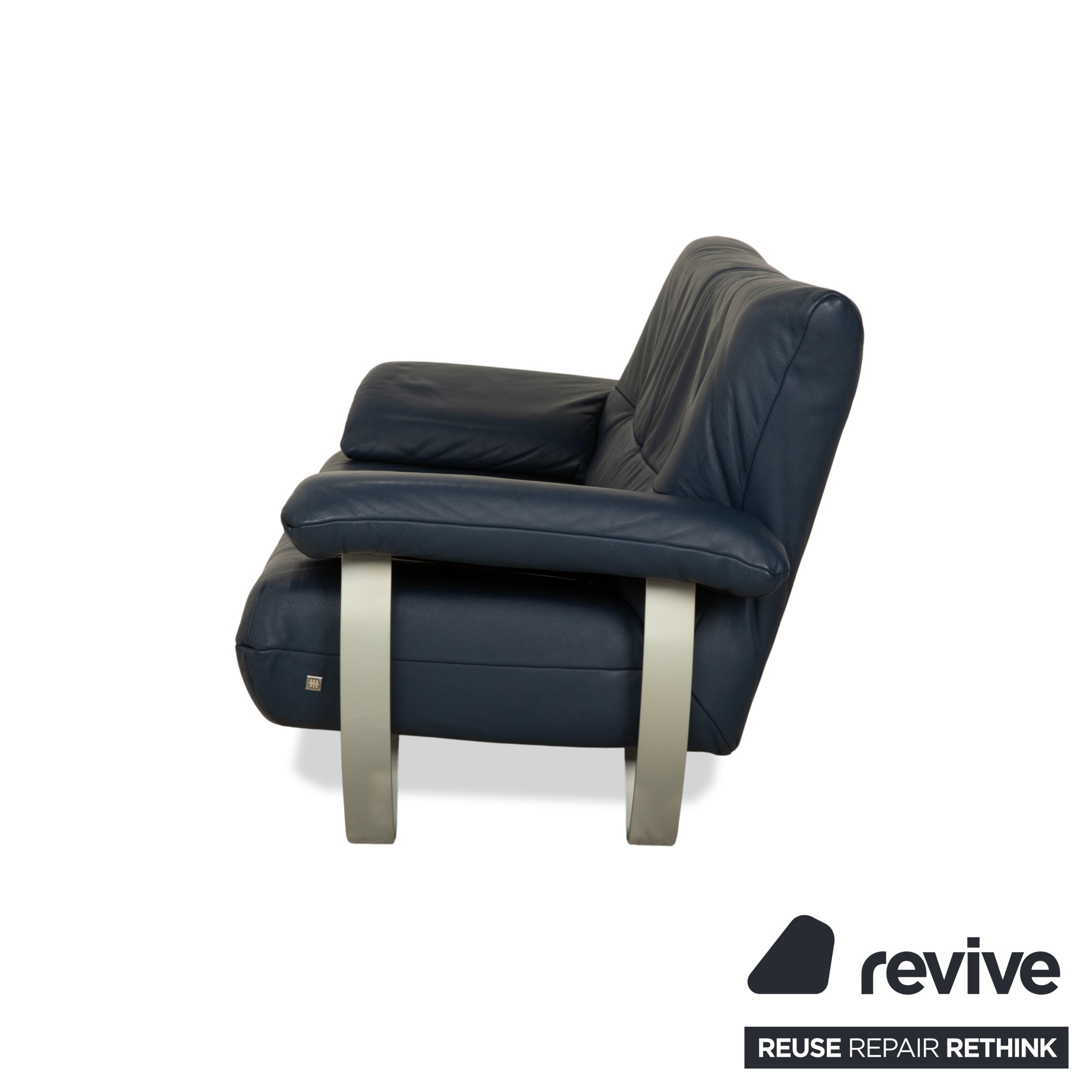 Musterring Leather Two-Seater Blue Sofa Couch