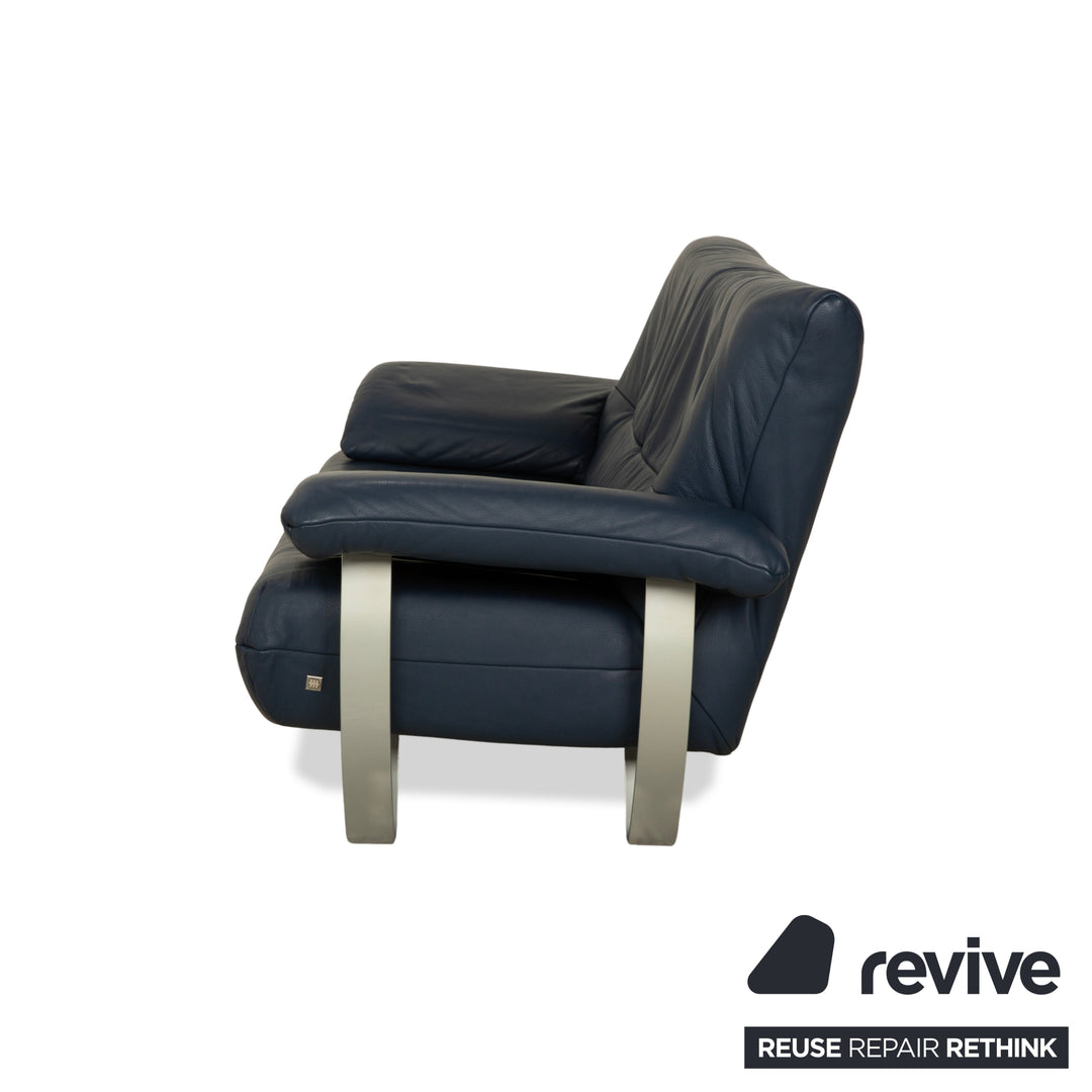 Musterring Leather Two-Seater Blue Sofa Couch