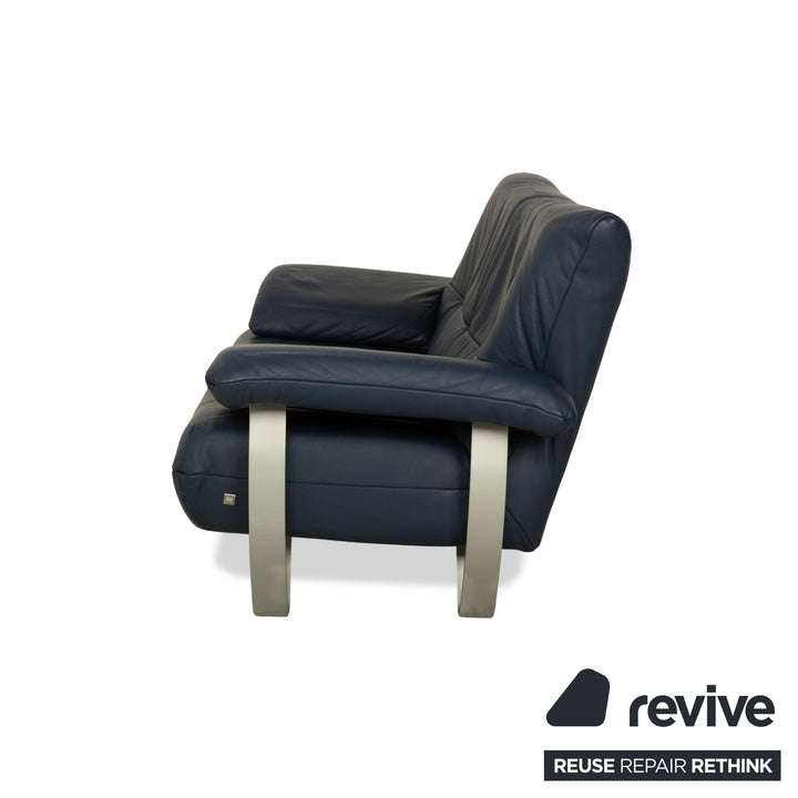 Musterring Leather Two-Seater Blue Sofa Couch