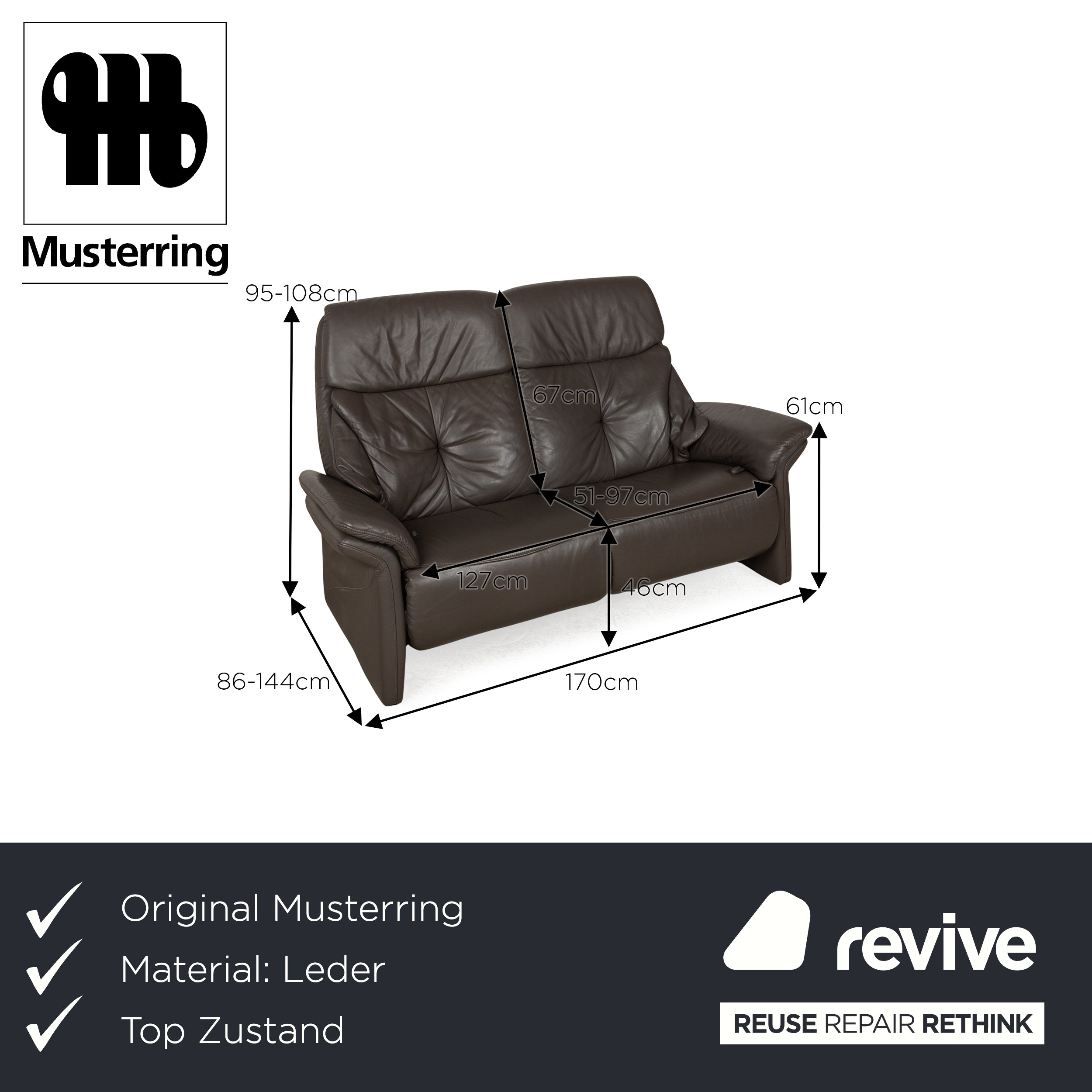 Musterring Leder Zweisitzer Braun manuelle Funktion Sofa Couch