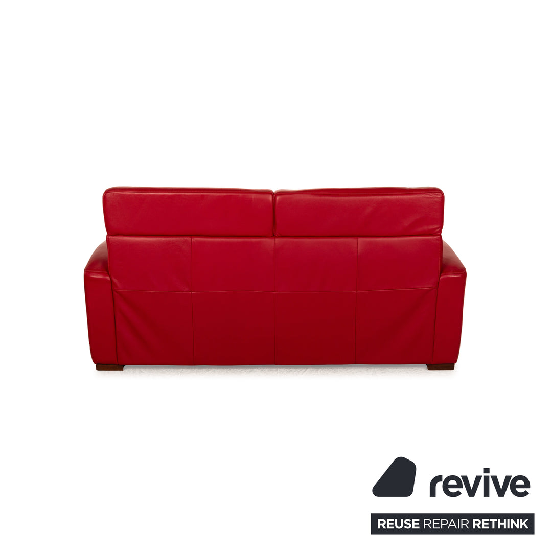 Musterring Leather Two-Seater Red Sofa Couch