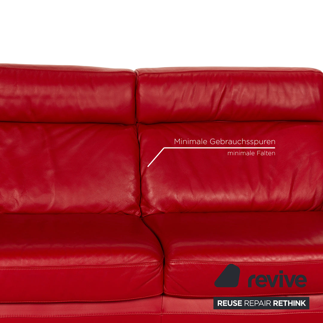 Musterring Leather Two-Seater Red Sofa Couch