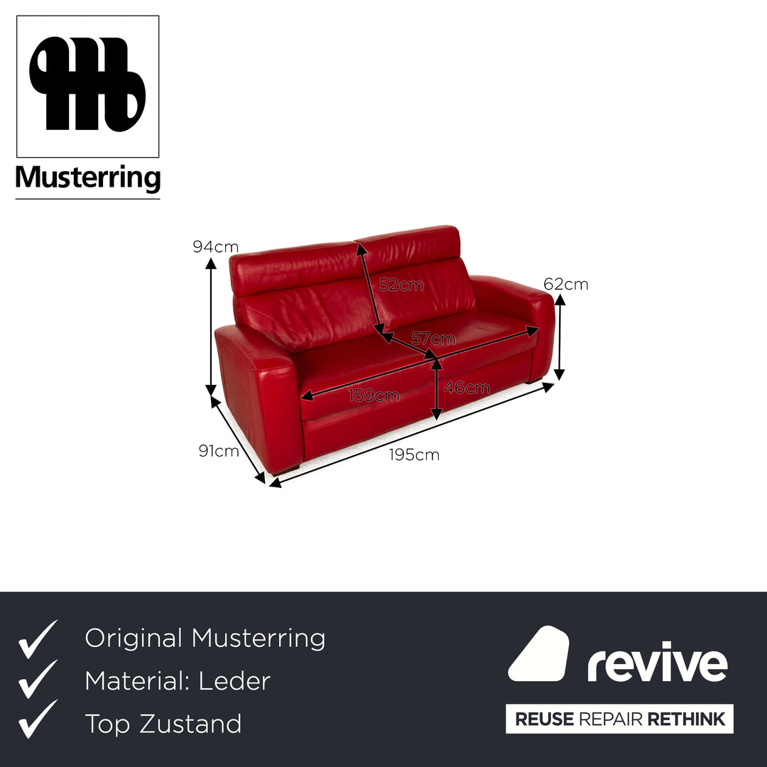 Musterring Leather Two-Seater Red Sofa Couch