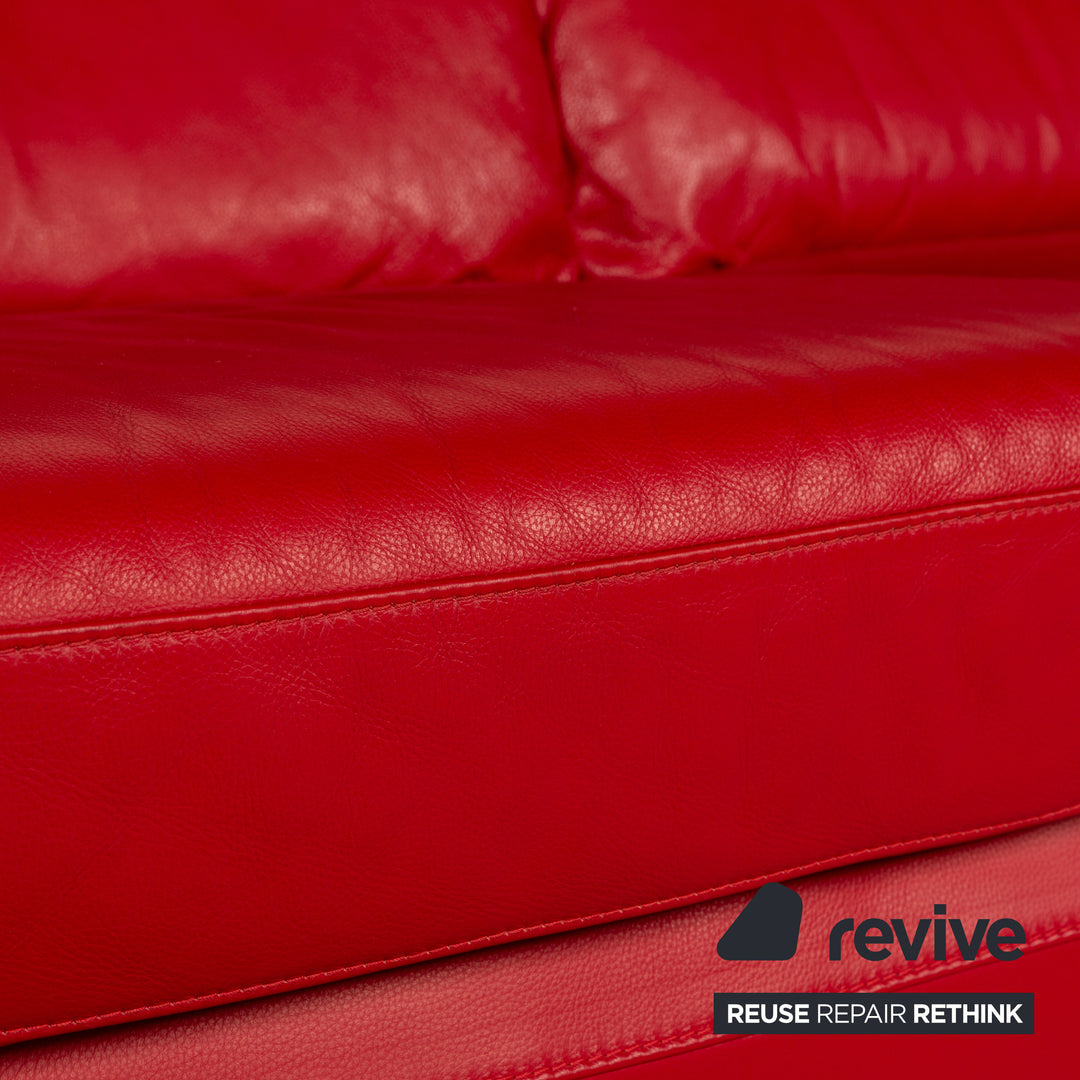 Musterring Leather Two-Seater Red Sofa Couch