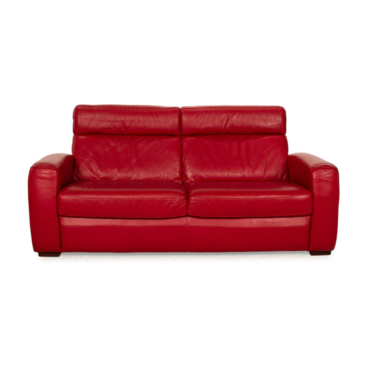 Musterring Leather Two-Seater Red Sofa Couch