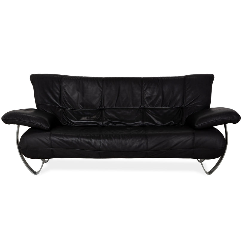 Sample ring leather two-seater black sofa couch