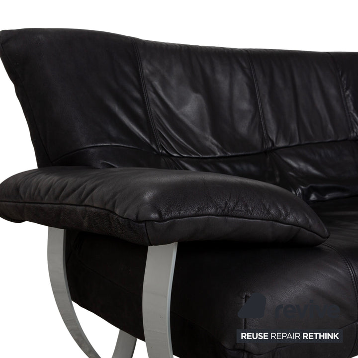 Musterring Leder Zweisitzer Schwarz Sofa Couch