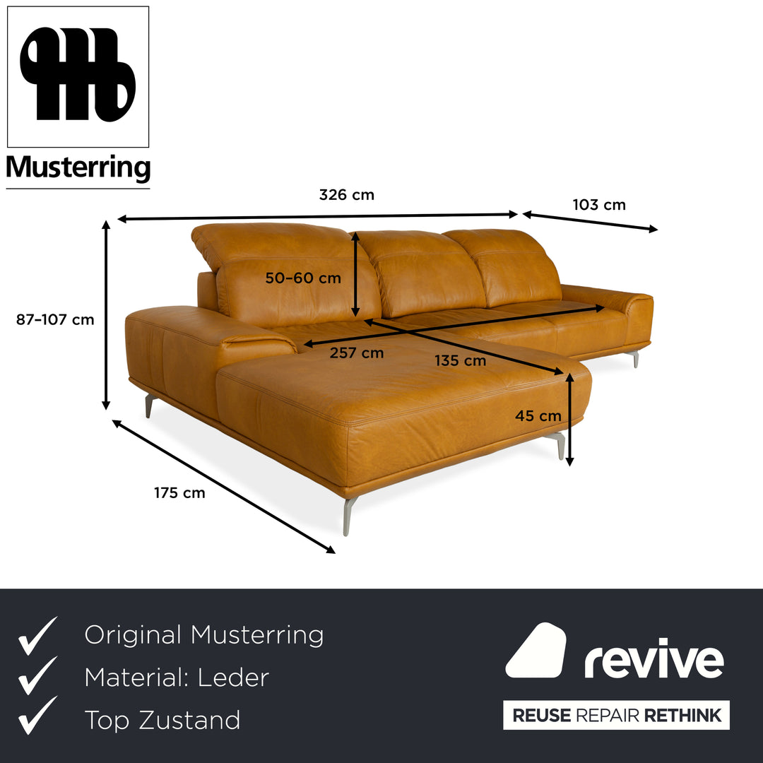 Musterring MR 2490 Leather Corner Sofa Yellow Turmeric Electric Function Récamière Left Sofa Couch
