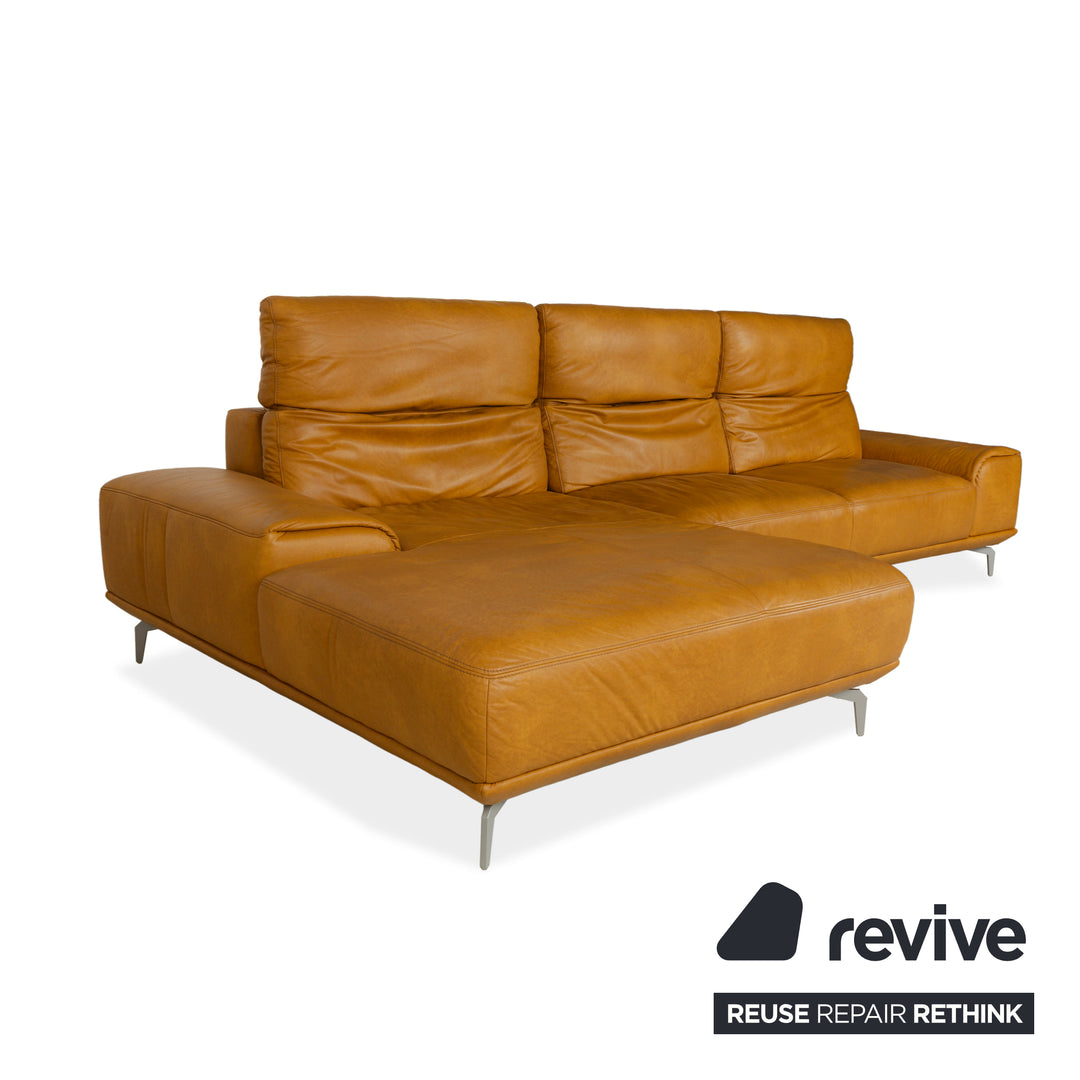 Musterring MR 2490 Leather Corner Sofa Yellow Turmeric Electric Function Récamière Left Sofa Couch