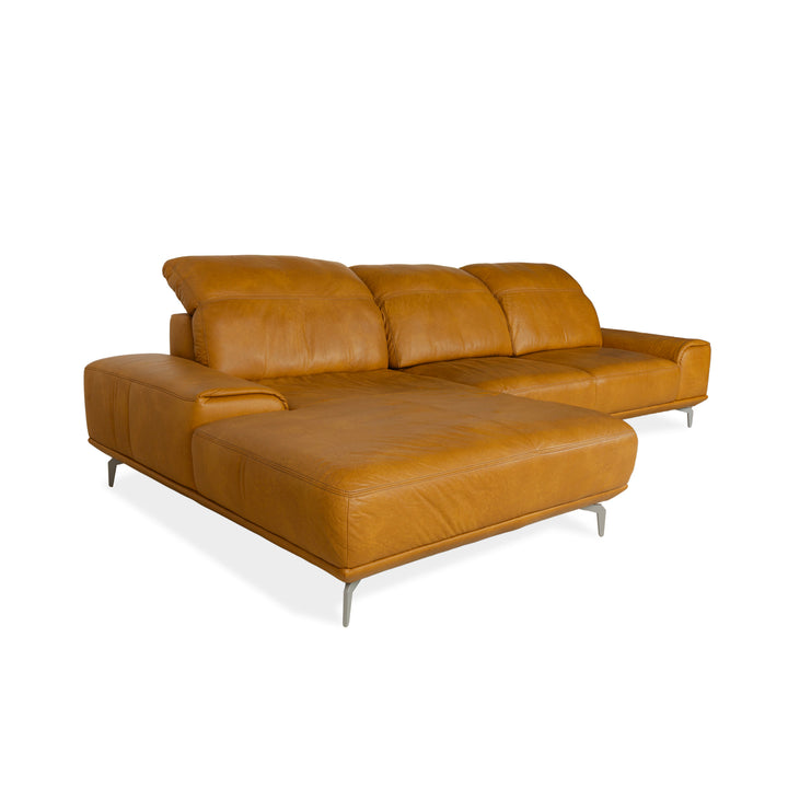 Musterring MR 2490 Leather Corner Sofa Yellow Turmeric Electric Function Récamière Left Sofa Couch