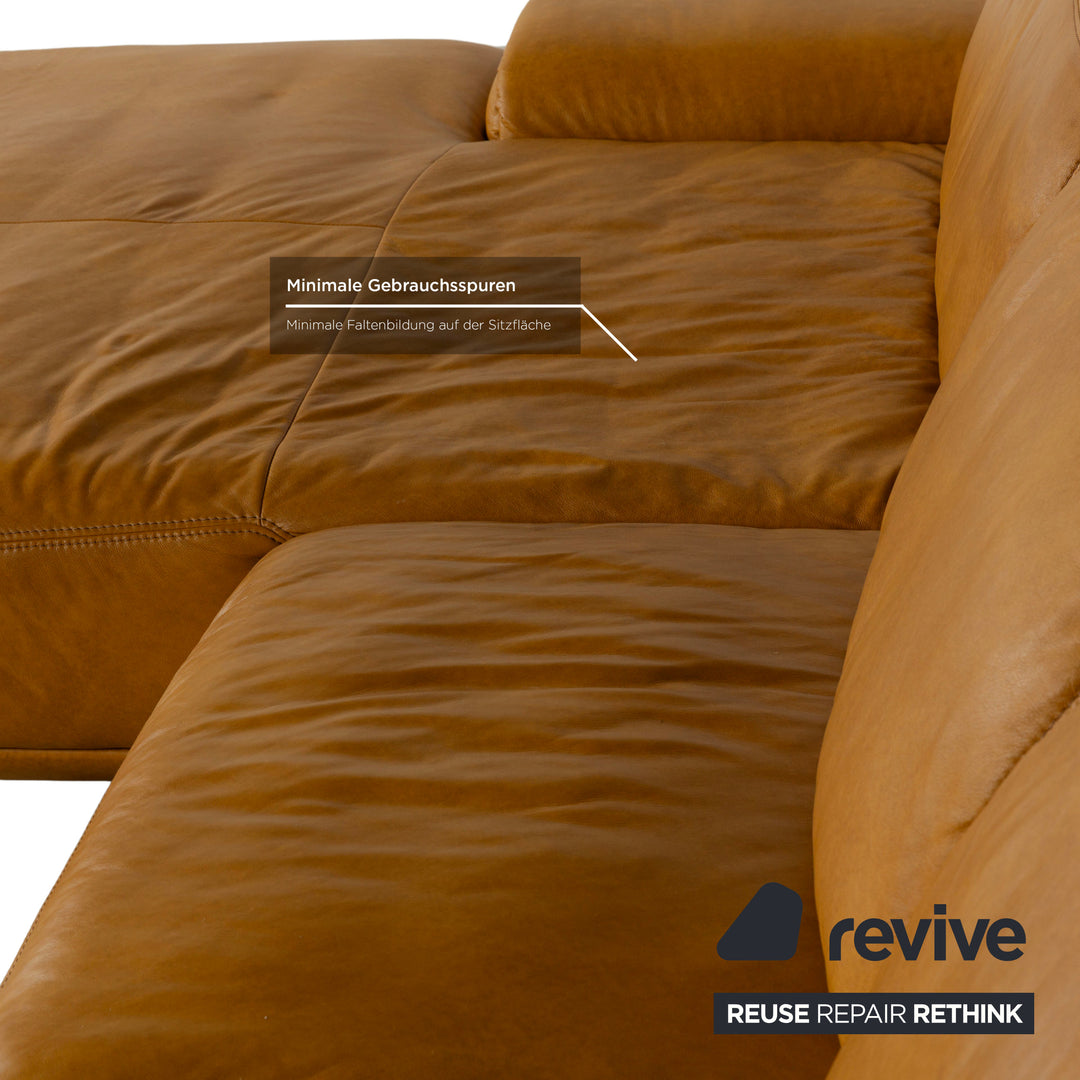 Musterring MR 2490 Leather Corner Sofa Yellow Turmeric Electric Function Récamière Left Sofa Couch