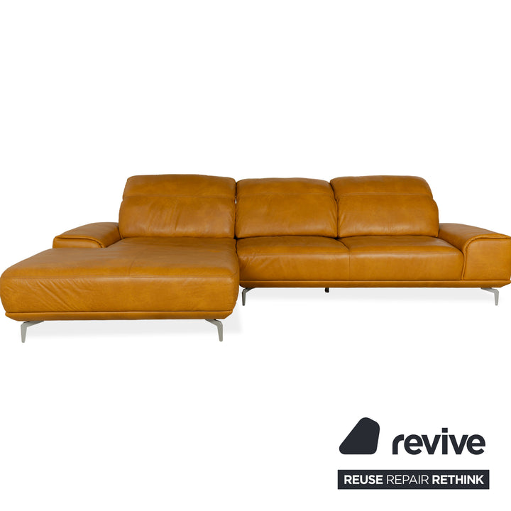 Musterring MR 2490 Leather Corner Sofa Yellow Turmeric Electric Function Récamière Left Sofa Couch