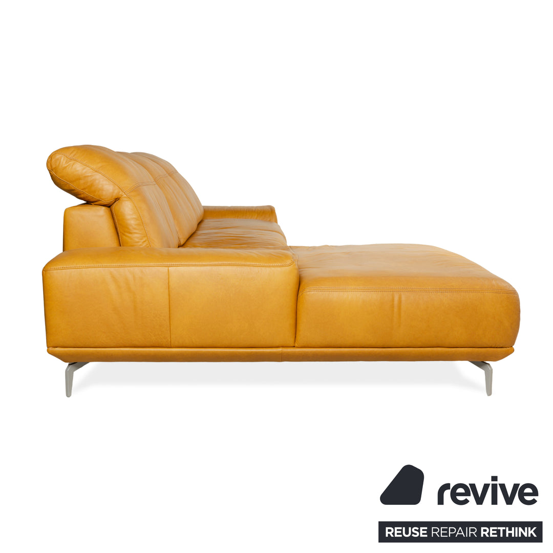 Musterring MR 2490 Leather Corner Sofa Yellow Turmeric Electric Function Récamière Left Sofa Couch