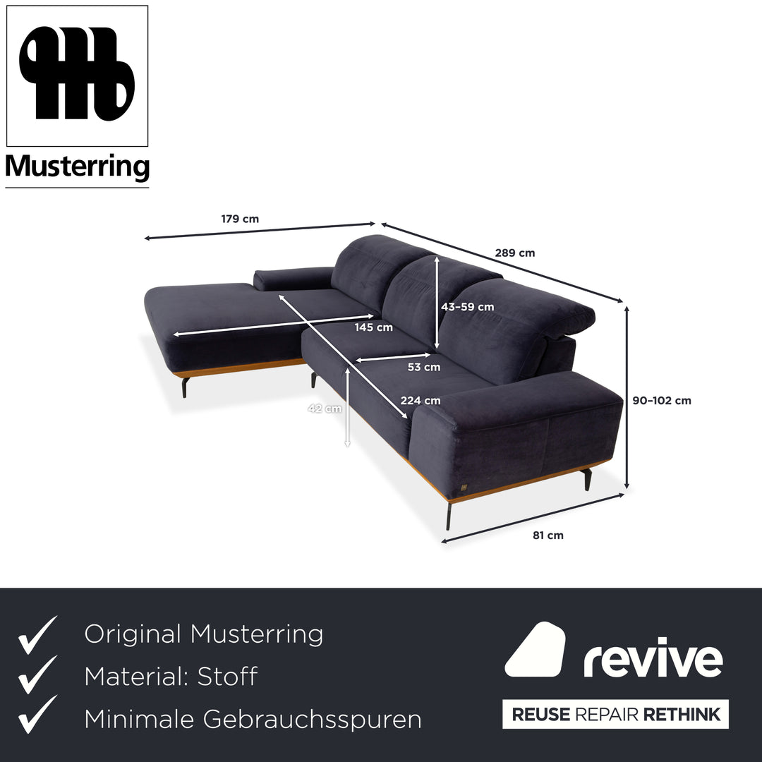 Musterring MR 2490 fabric corner sofa blue chaise longue left sofa couch manual function