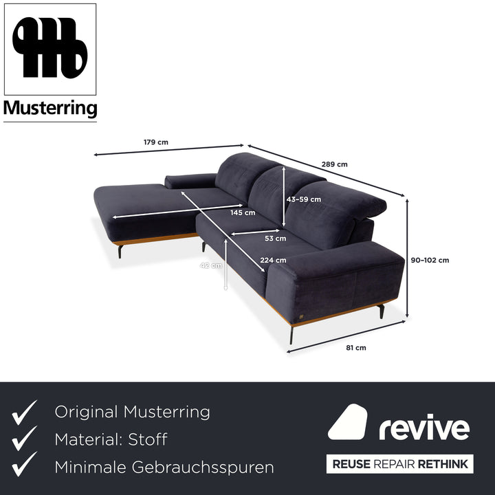 Musterring MR 2490 fabric corner sofa blue chaise longue left sofa couch manual function
