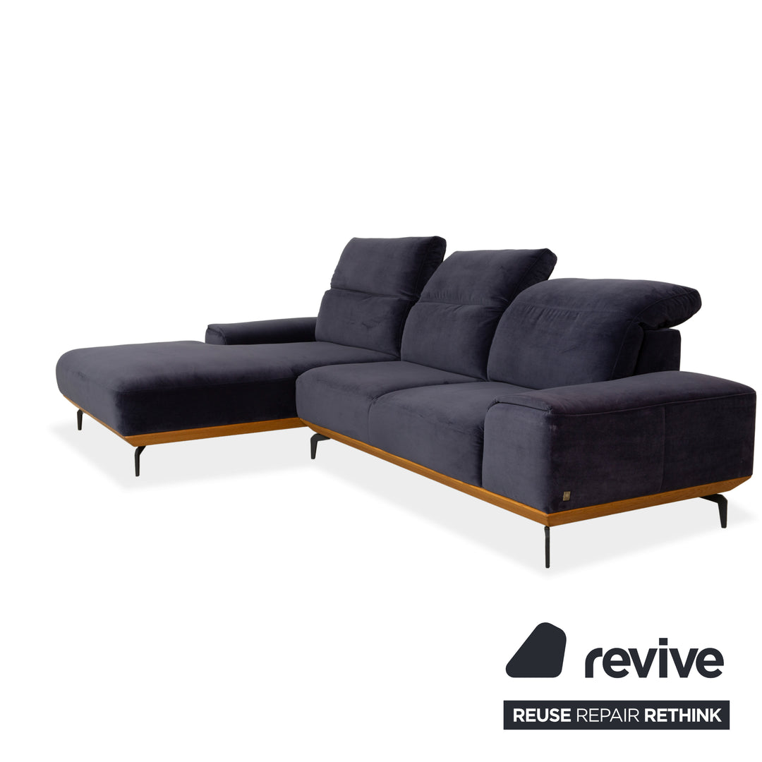 Musterring MR 2490 fabric corner sofa blue chaise longue left sofa couch manual function