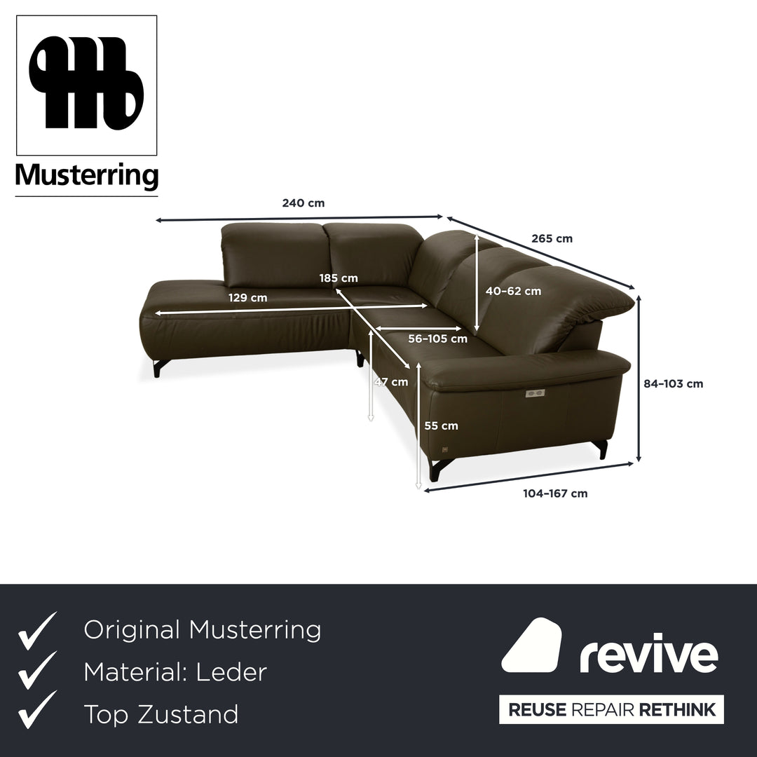 Musterring MR 370 Leather Corner Sofa Olive Green Manual and Electric Function Sofa Couch