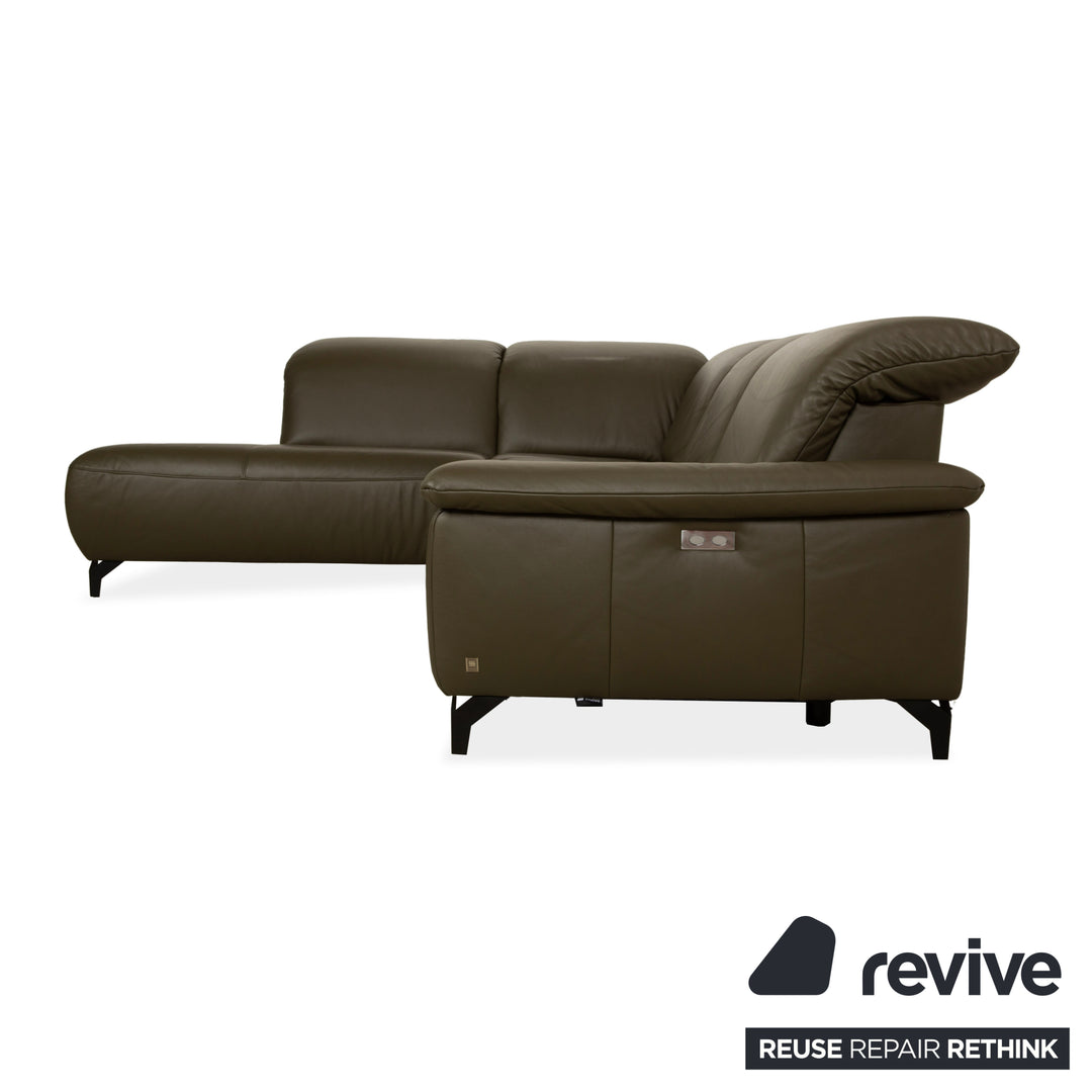 Musterring MR 370 Leather Corner Sofa Olive Green Manual and Electric Function Sofa Couch