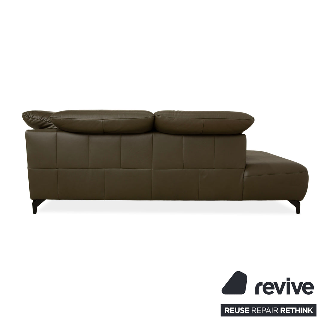 Musterring MR 370 Leather Corner Sofa Olive Green Manual and Electric Function Sofa Couch