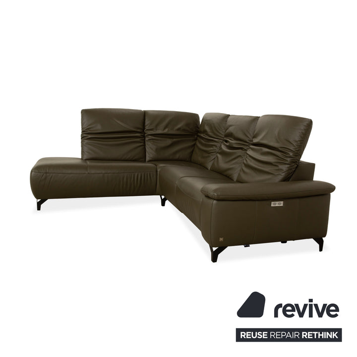 Musterring MR 370 Leather Corner Sofa Olive Green Manual and Electric Function Sofa Couch