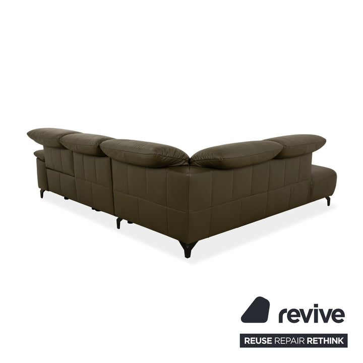 Musterring MR 370 Leather Corner Sofa Olive Green Manual and Electric Function Sofa Couch